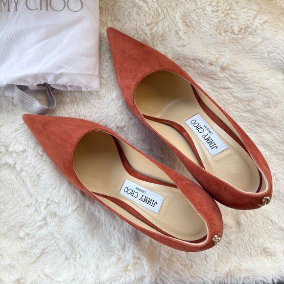 Jimmy Choo Romy 85 Coral Suede Pointed Pumps Size 35.5 - Picture 3 of 6